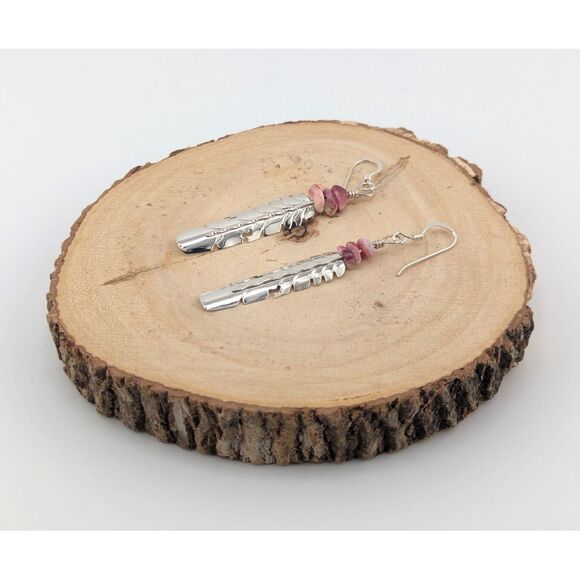 Native American Sterling Silver Dangle Earrings Purple Spiny Oyster Jewelry‎ ** - Picture 8 of 11